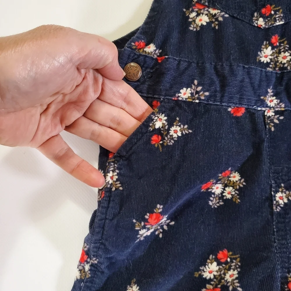 K1111 * OshKosh B'Gosh Navy Blue Floral Corduroy Bib Overalls Size 24M